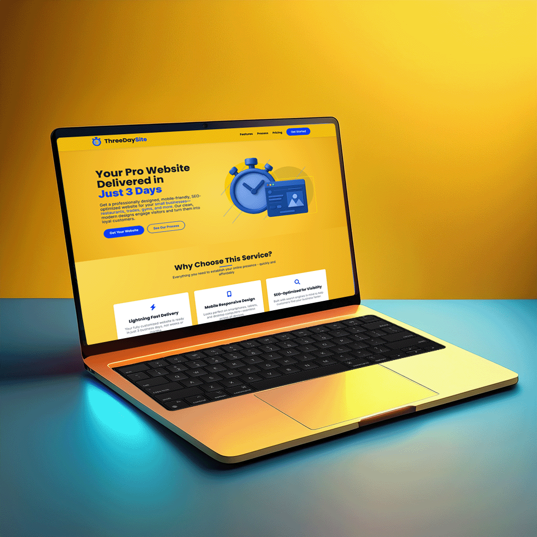 Screenshot of ThreeDaySite landing page design